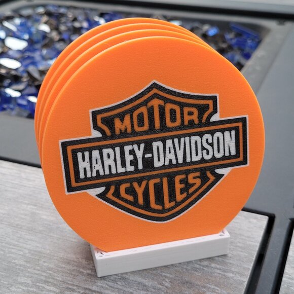 Harley Davidson Motorcycles Coasters (Set of 4) - 3D Printed - Orange - Picture 1 of 3